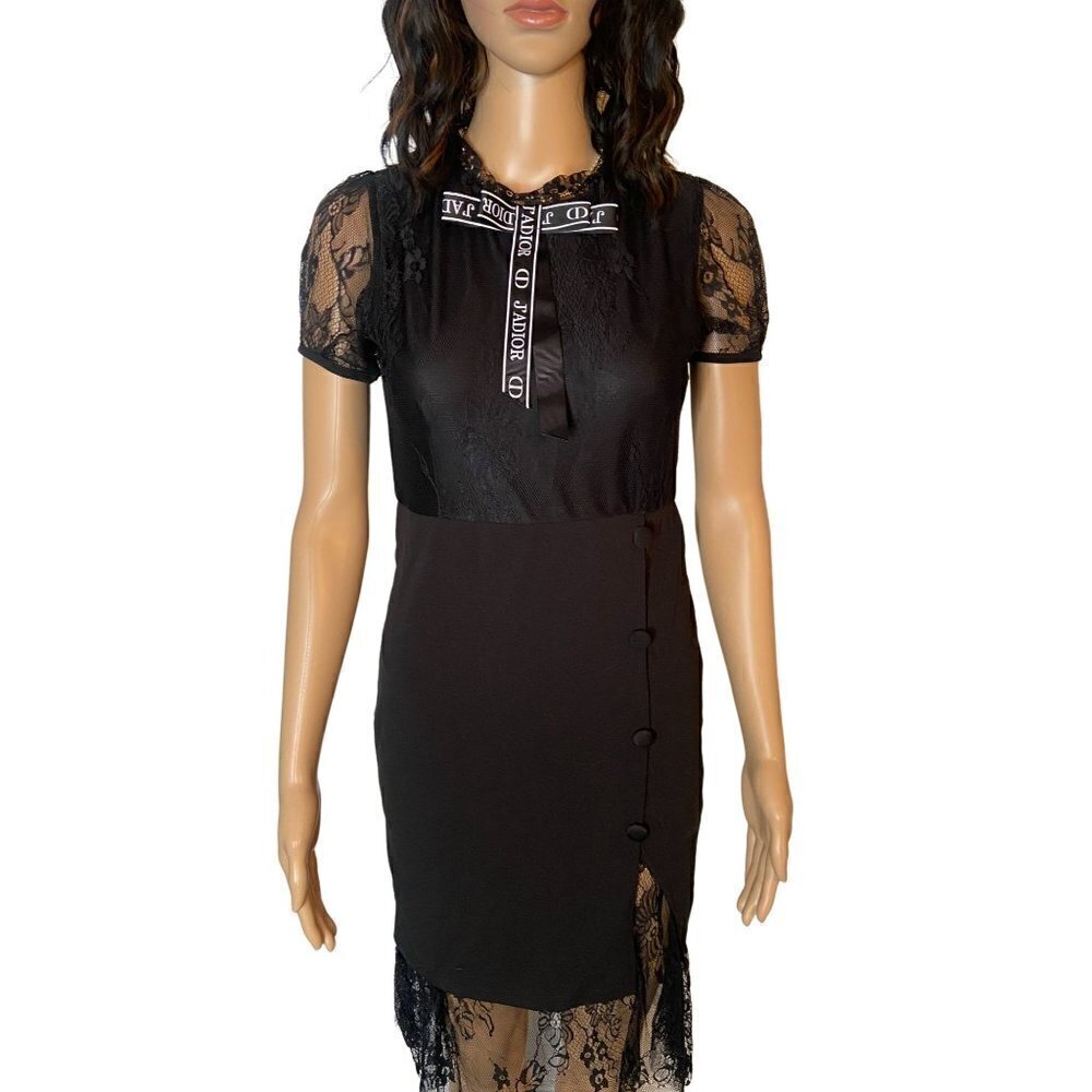 Zara Basic Lace Knee Length Sheath Dress J'adior Bow Black Size Small